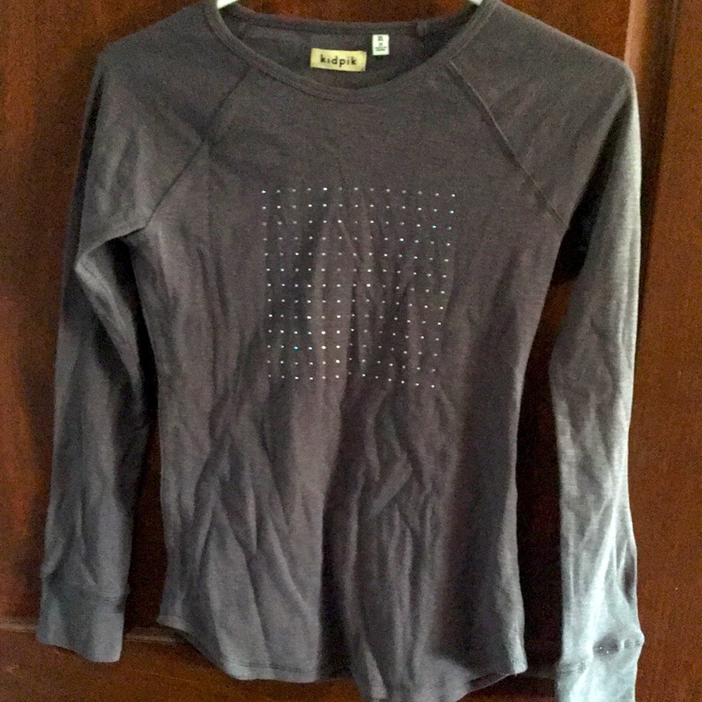Long Sleeve Grey Shirt with Jeweled Square